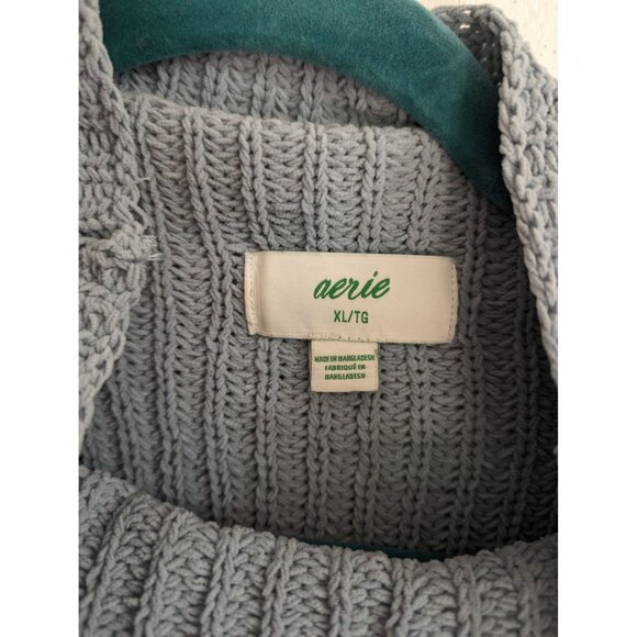 AERIE Women’s Cozy Up Oversized Knitted Chunky Ribbed BLUE Sweater XL - Picture 4 of 7